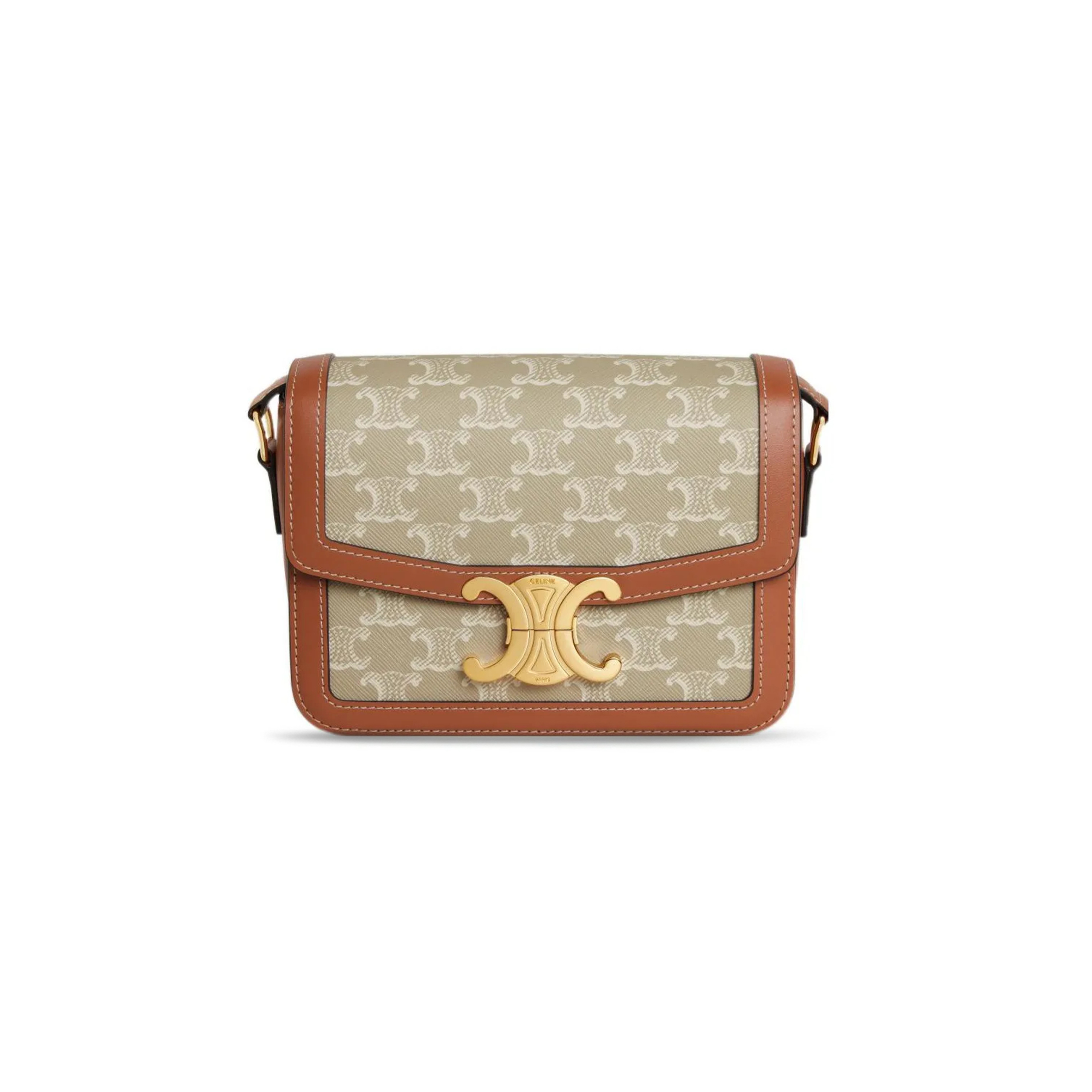 Ce**e small teen triomphe bag in triomphe canvas and calfskin 188882fld.02gr (18.5*14*6cm)